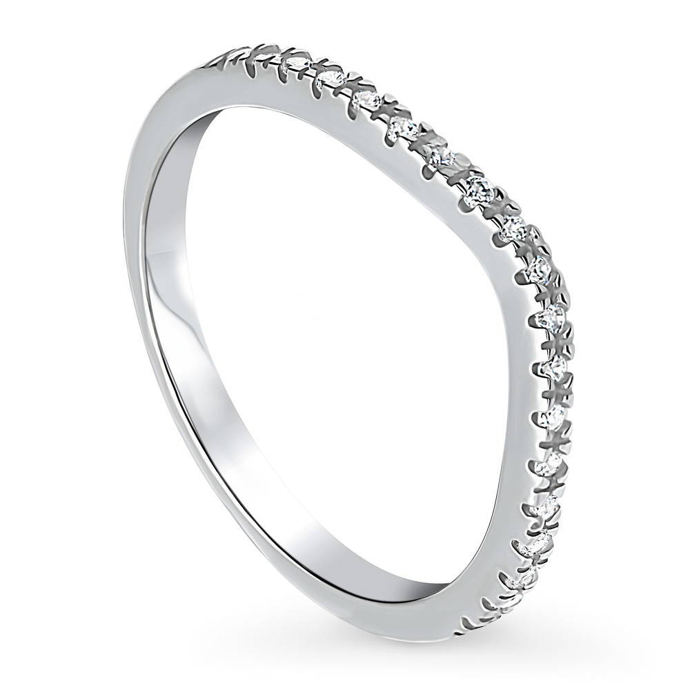 Front view of Wishbone CZ Curved Half Eternity Ring in Sterling Silver, 4 of 9