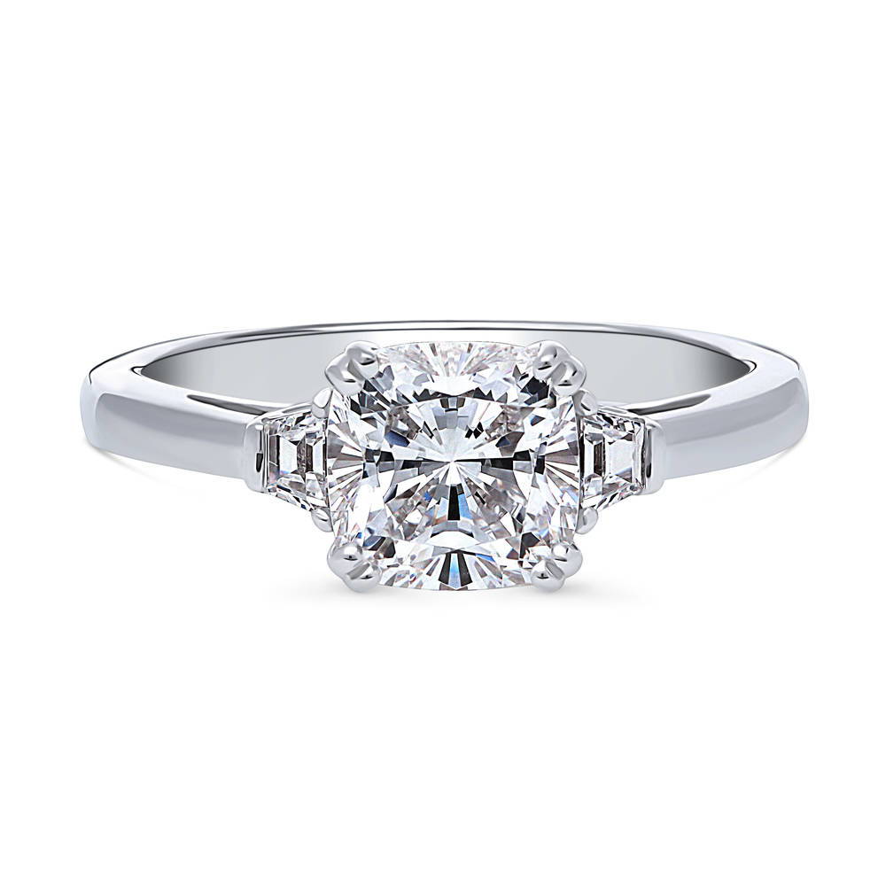 3-Stone 2ct Cushion CZ Ring in Sterling Silver, 1 of 10