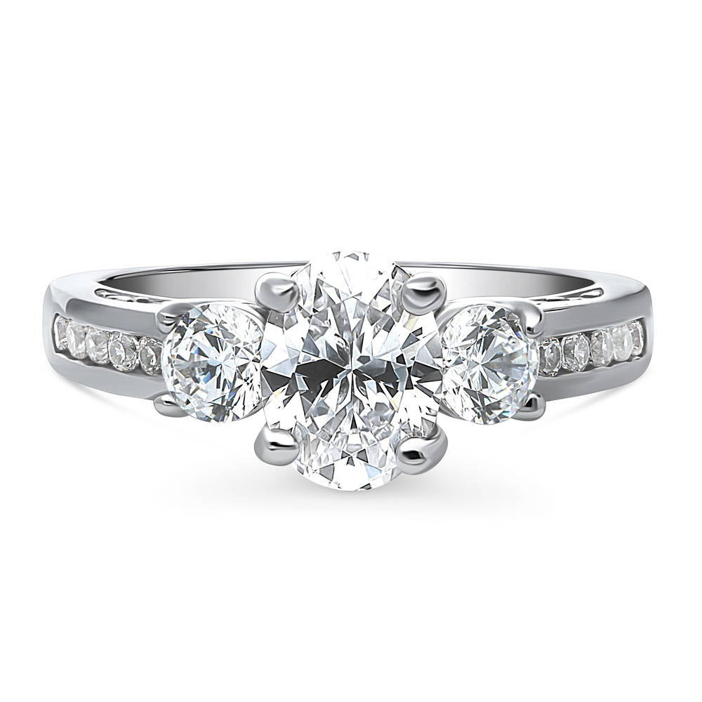 3-Stone 1.2ct Oval CZ Ring in Sterling Silver, 1 of 10