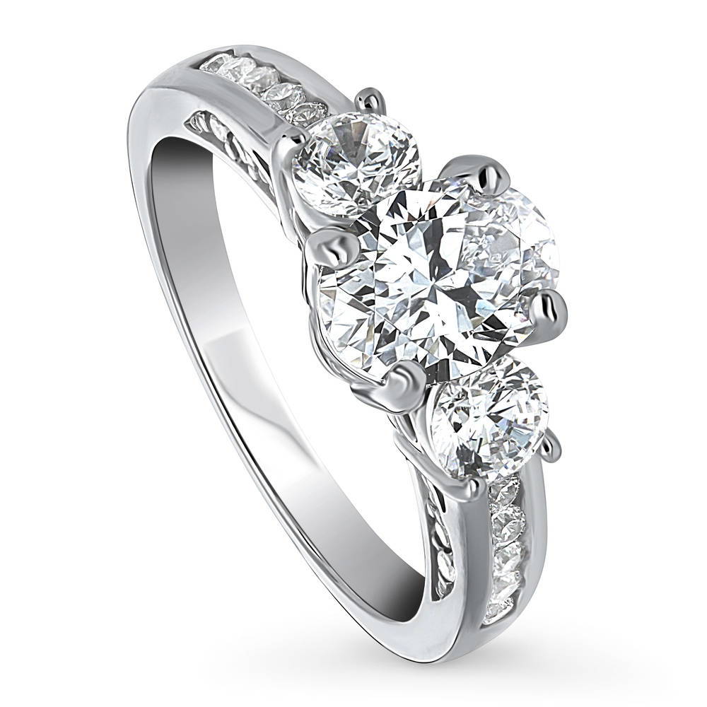 Front view of 3-Stone 1.2ct Oval CZ Ring in Sterling Silver, 4 of 10