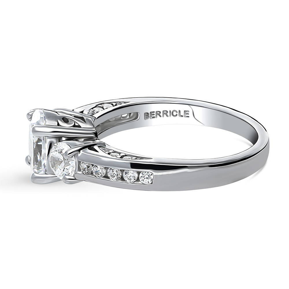 Angle view of 3-Stone 1.2ct Oval CZ Ring in Sterling Silver, 5 of 10