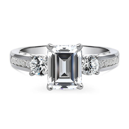 3-Stone 2.1ct Emerald Cut CZ Ring in Sterling Silver