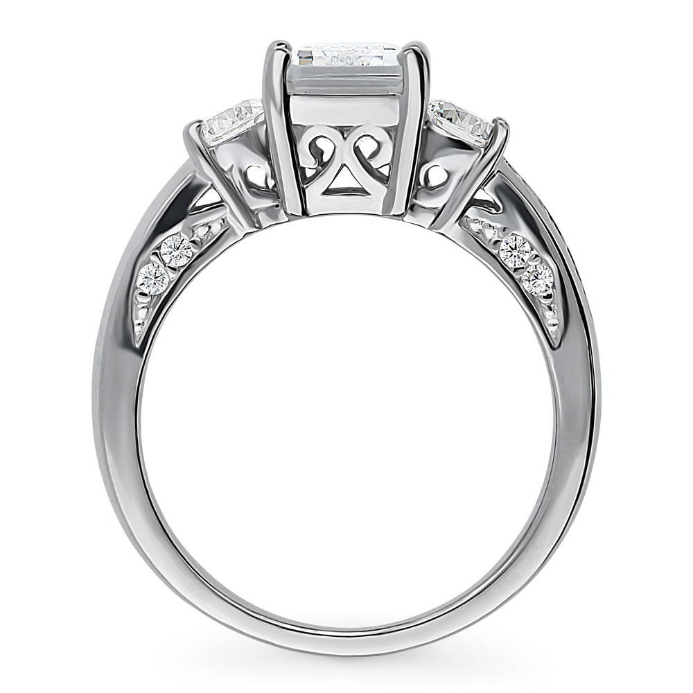 Alternate view of 3-Stone 2.1ct Emerald Cut CZ Ring in Sterling Silver, 8 of 10