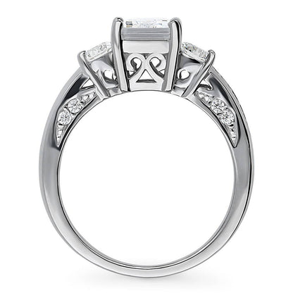 3-Stone 2.1ct Emerald Cut CZ Ring in Sterling Silver