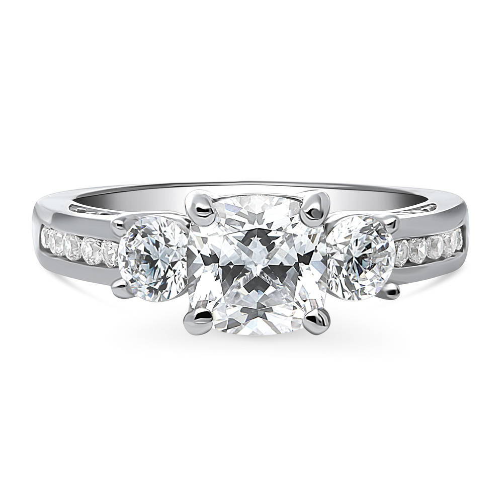 3-Stone 1.5ct Cushion CZ Ring in Sterling Silver, 1 of 10