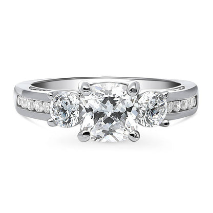 3-Stone 1.5ct Cushion CZ Ring in Sterling Silver