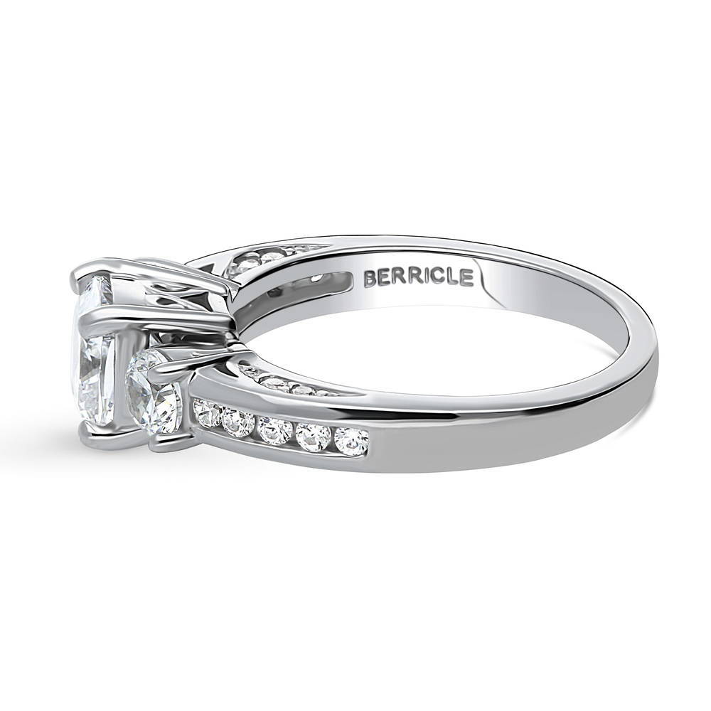 Angle view of 3-Stone 1.5ct Cushion CZ Ring in Sterling Silver, 5 of 10