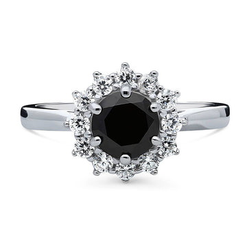 Halo Black and White Round CZ Ring in Sterling Silver