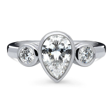 3-Stone Pear CZ Ring in Sterling Silver