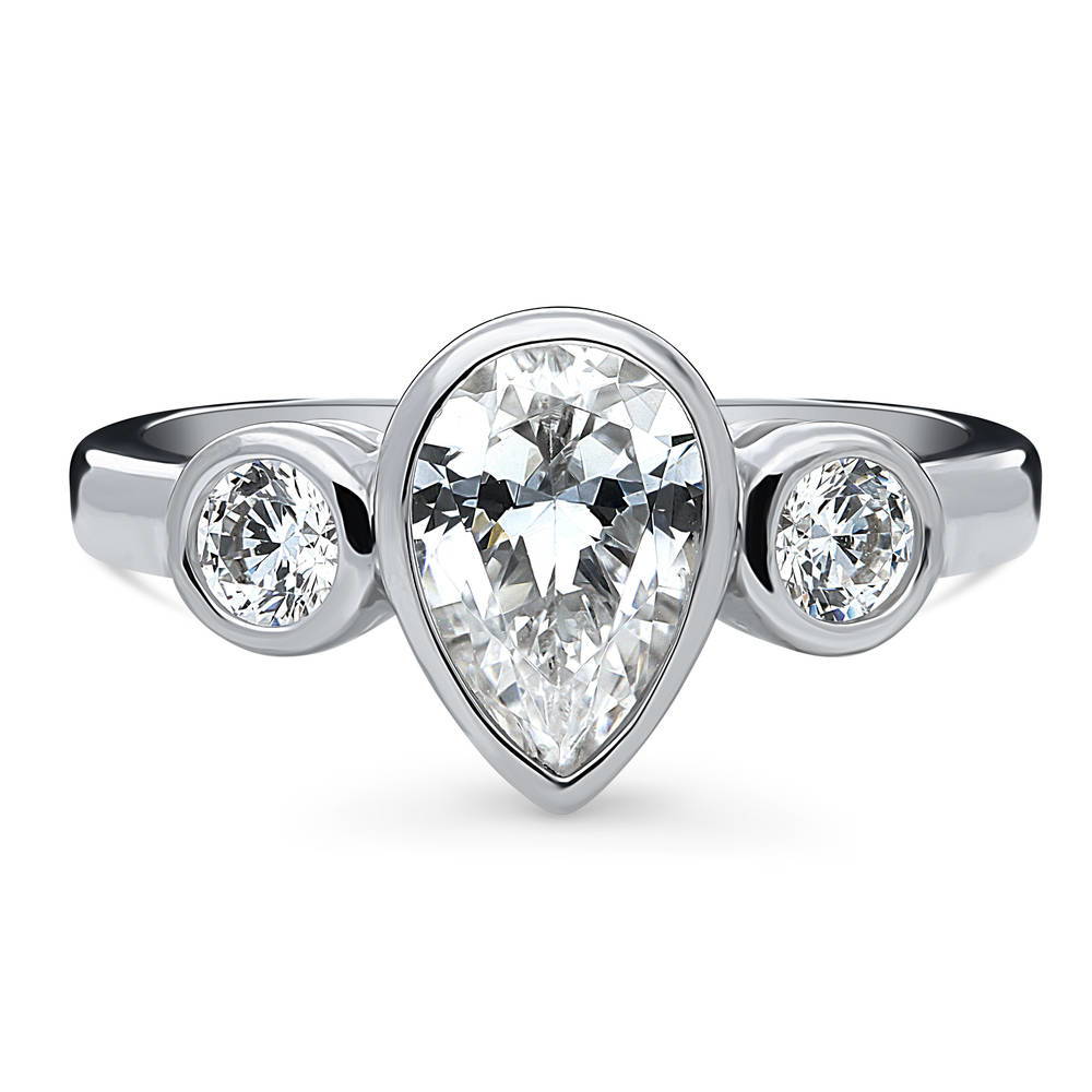 3-Stone 1.3ct Pear CZ Ring in Sterling Silver, 1 of 10