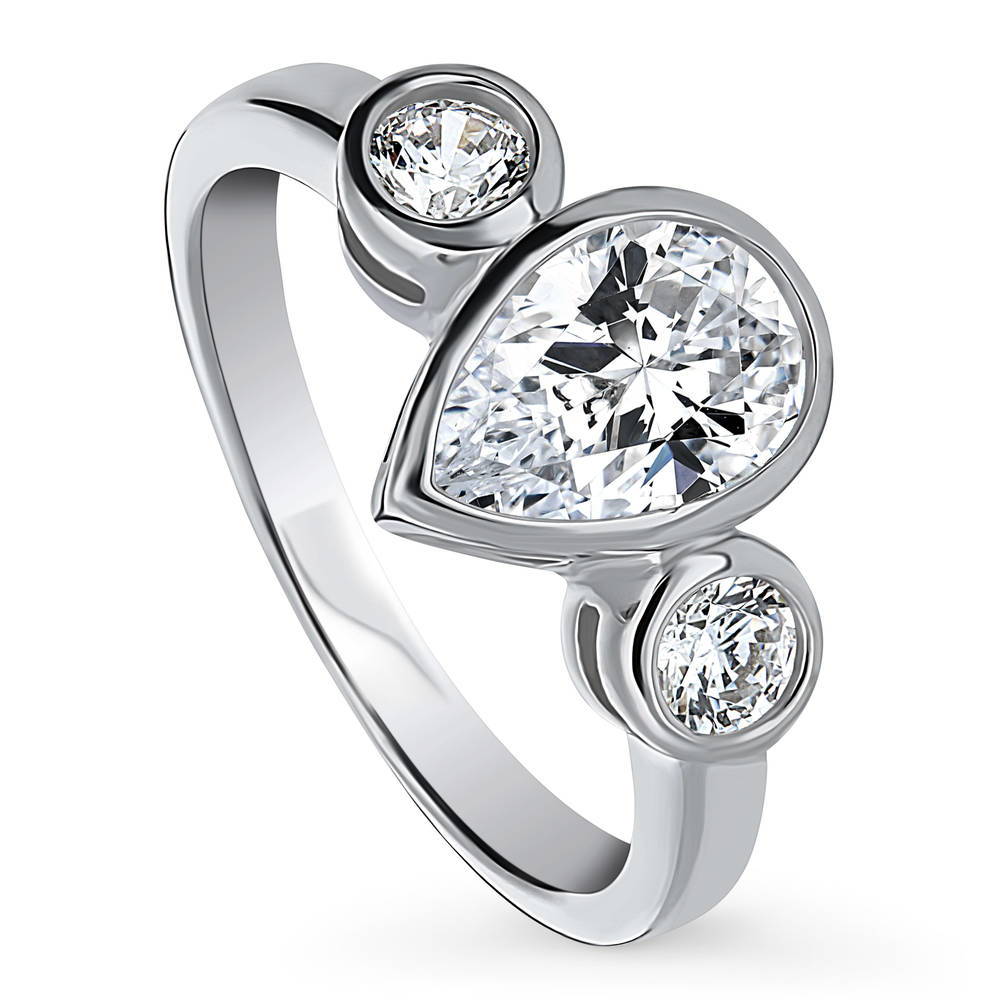 Front view of 3-Stone 1.3ct Pear CZ Ring in Sterling Silver, 4 of 10