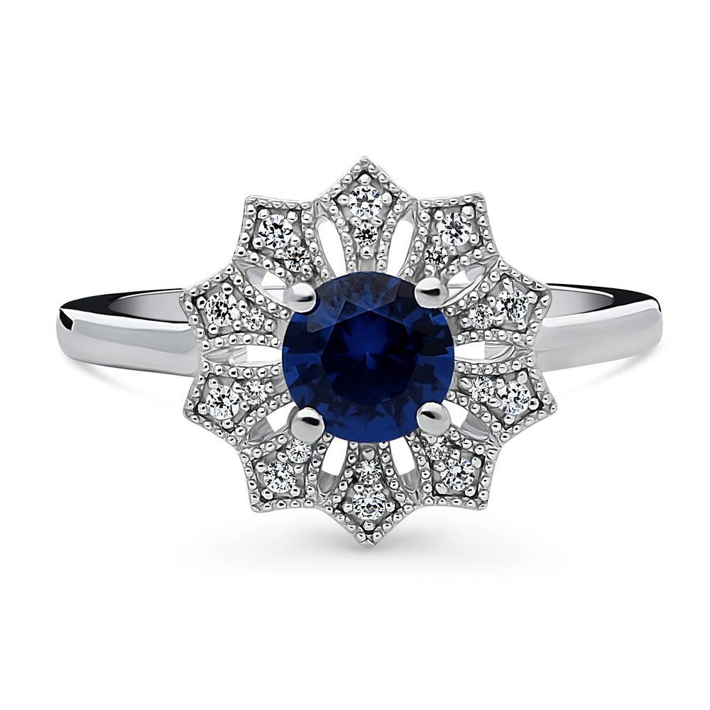 Flower Halo Blue CZ Ring in Sterling Silver, 1 of 12