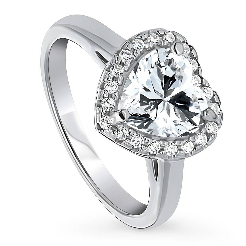 Halo Heart CZ Ring in Sterling Silver