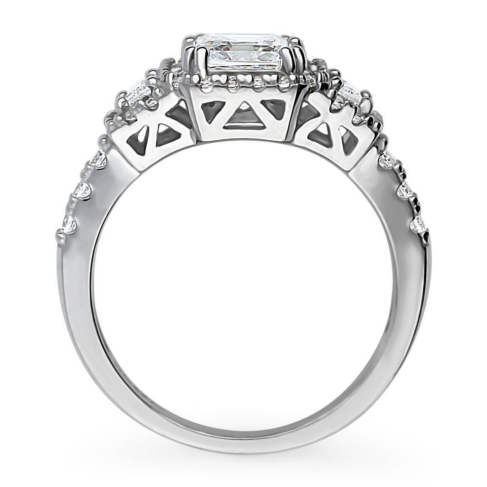 Halo 3-Stone Asscher CZ Statement Ring in Sterling Silver