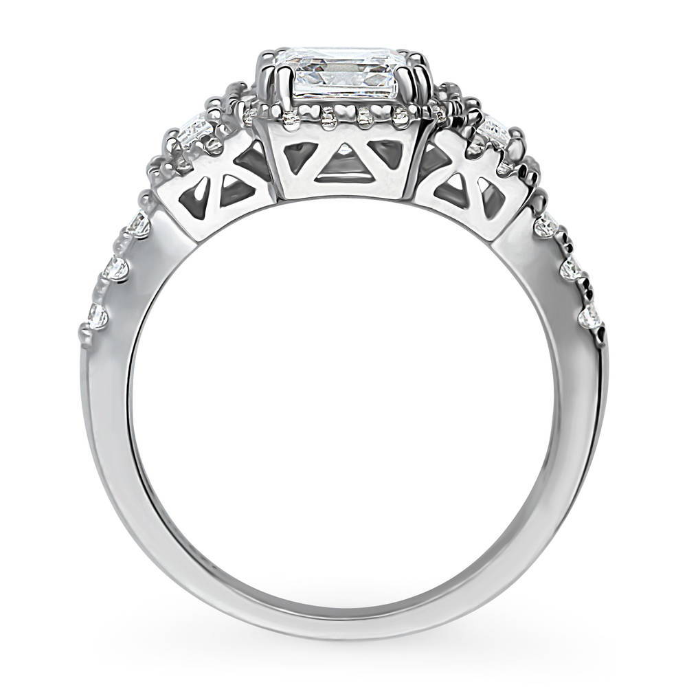 Halo 3-Stone Art Deco 1.6ct Asscher CZ Ring in Sterling Silver