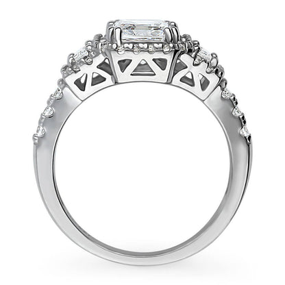 Halo 3-Stone Art Deco 1.6ct Asscher CZ Ring in Sterling Silver