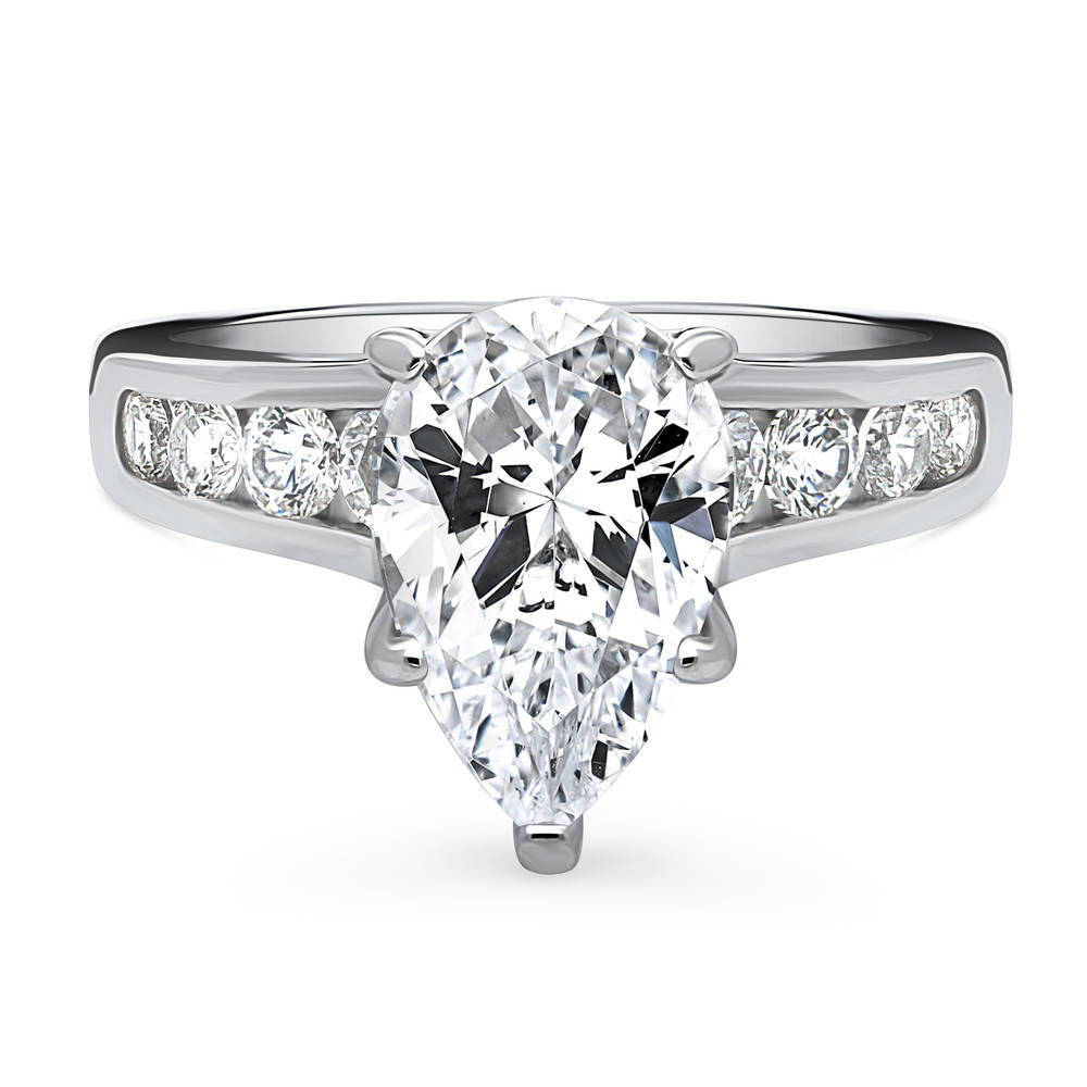 Solitaire 3ct Pear CZ Ring in Sterling Silver, 1 of 10