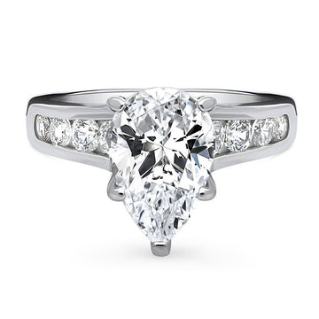Solitaire 3ct Pear CZ Ring in Sterling Silver
