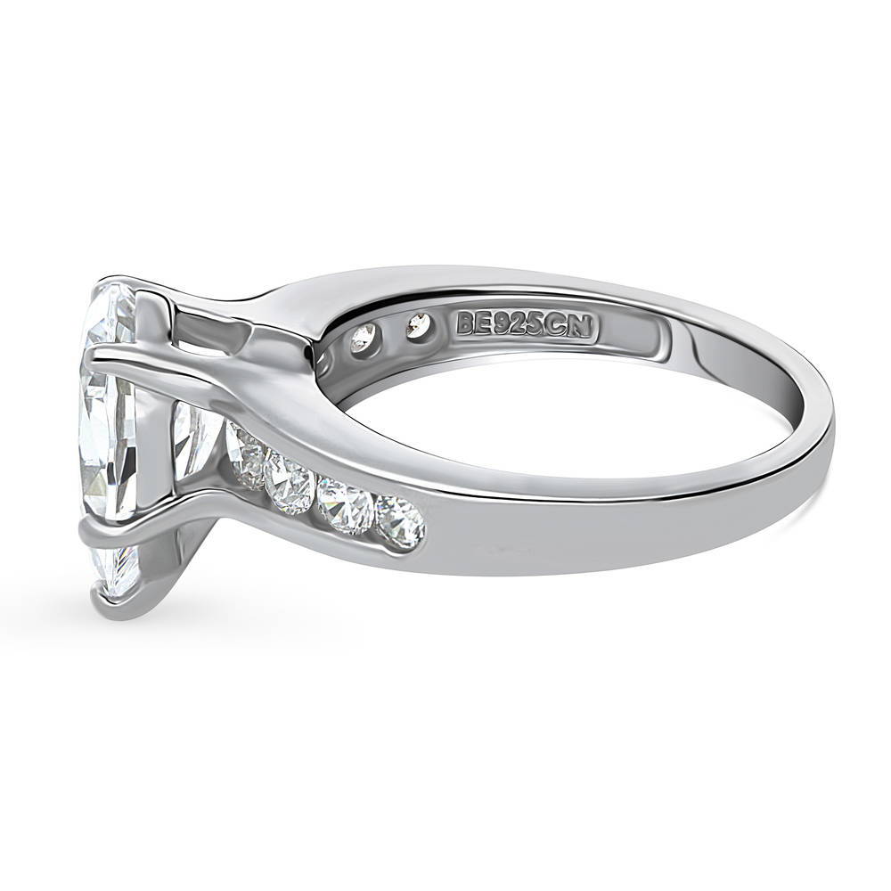 Angle view of Solitaire 3ct Pear CZ Ring in Sterling Silver, 5 of 10
