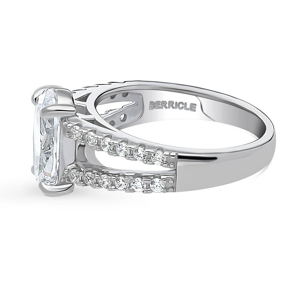Angle view of Solitaire 2.7ct Oval CZ Split Shank Ring in Sterling Silver, 5 of 9