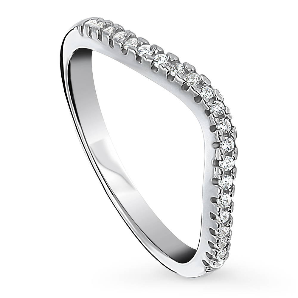 Front view of Wishbone CZ Curved Half Eternity Ring in Sterling Silver