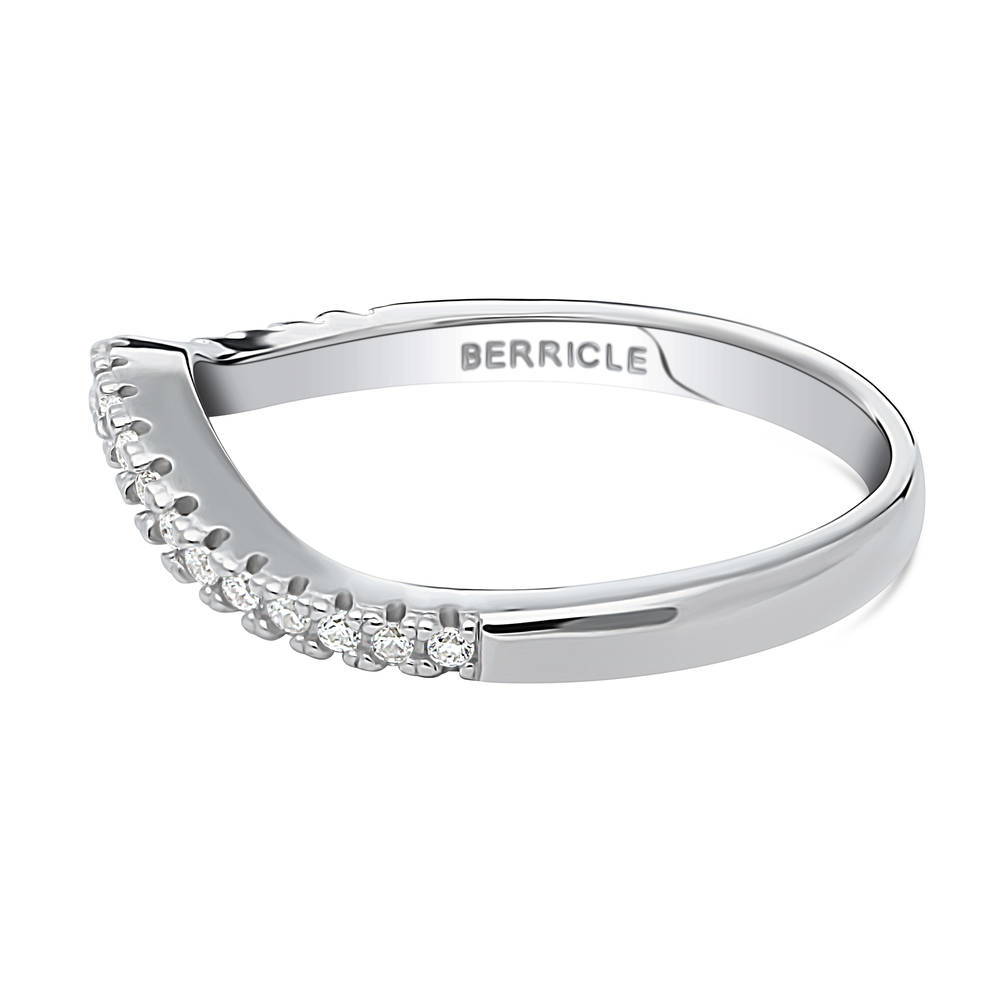 Angle view of Wishbone CZ Curved Half Eternity Ring in Sterling Silver