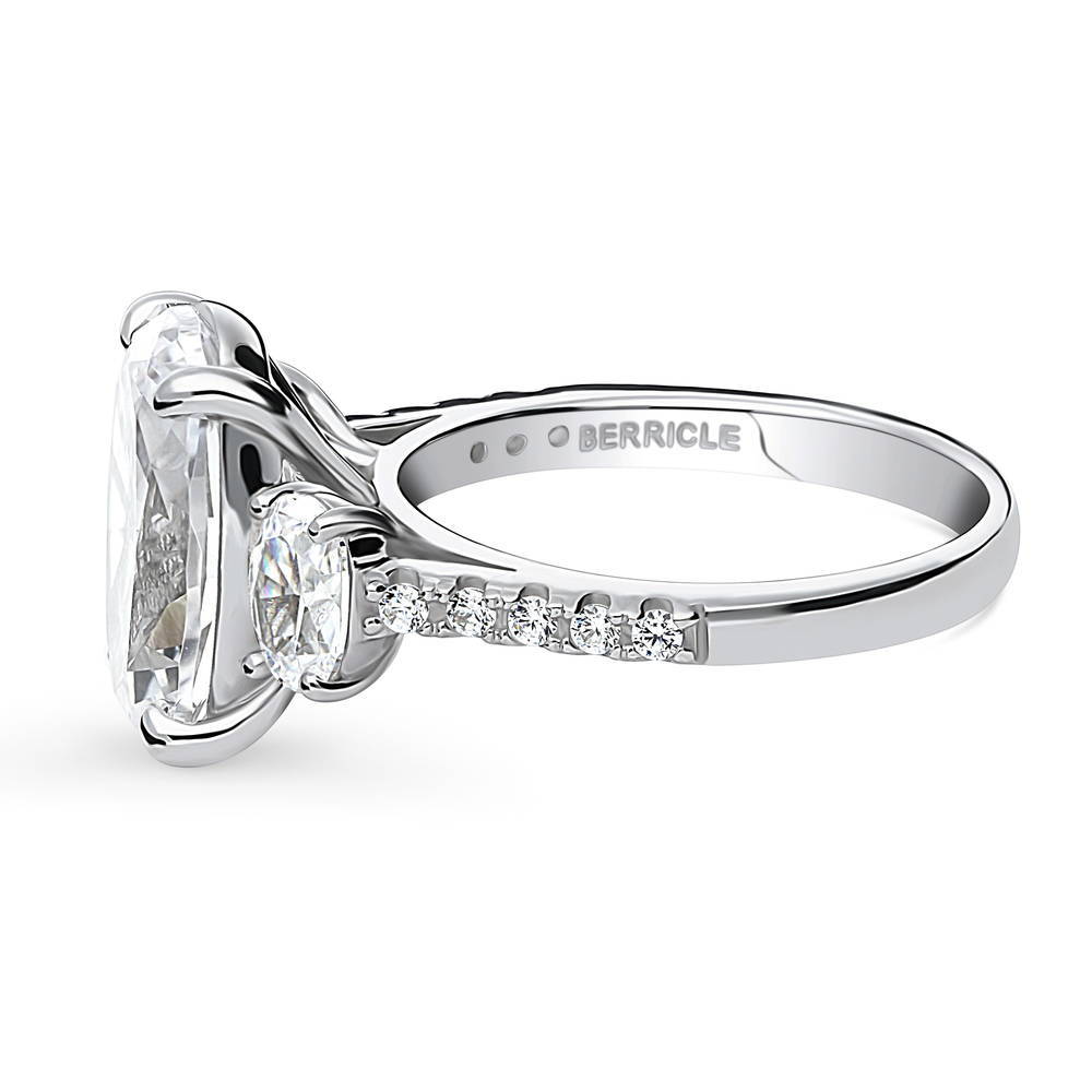 Angle view of 3-Stone 5.5ct Oval CZ Ring in Sterling Silver, 5 of 12