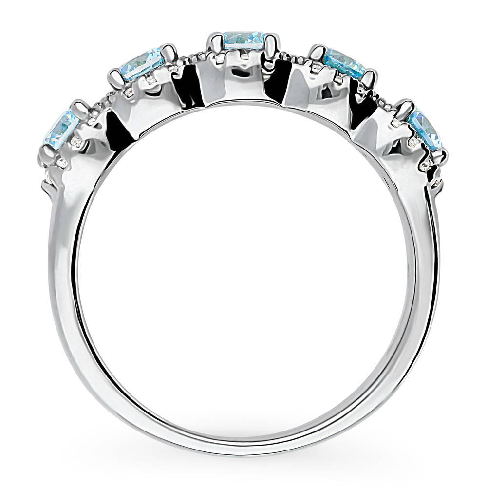 Alternate view of 5-Stone Simulated Aquamarine CZ Ring in Sterling Silver, 8 of 9