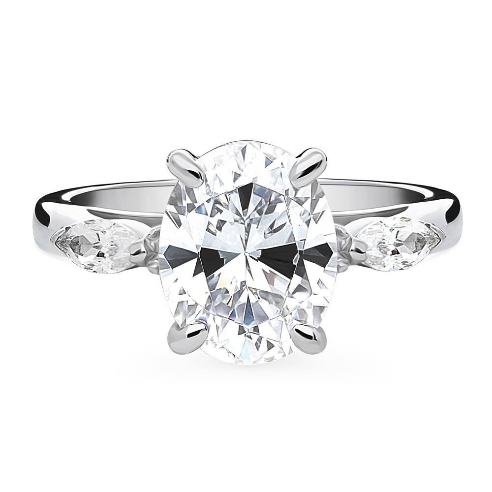 3-Stone 2.5ct Oval CZ Ring in Sterling Silver, 1 of 9