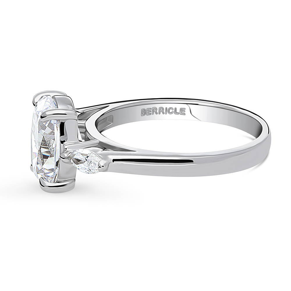 Angle view of 3-Stone 2.5ct Oval CZ Ring in Sterling Silver, 5 of 9