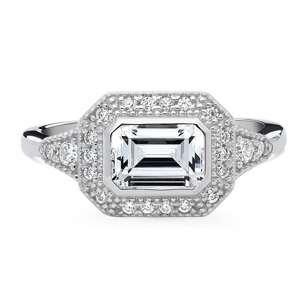 Halo East-West Art Deco Milgrain CZ Ring in Sterling Silver, 1 of 10
