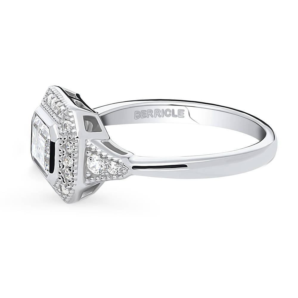Halo East-West Art Deco Milgrain CZ Ring in Sterling Silver