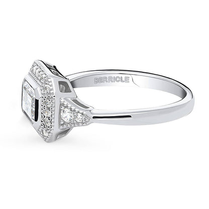 Halo East-West Art Deco Milgrain CZ Ring in Sterling Silver