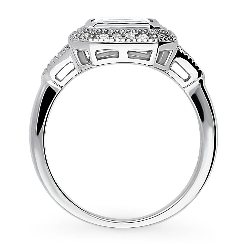 Alternate view of Halo East-West Art Deco Milgrain CZ Ring in Sterling Silver, 6 of 10