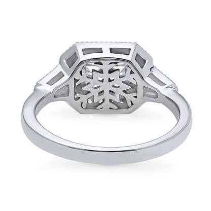 Halo East-West Art Deco Milgrain CZ Ring in Sterling Silver