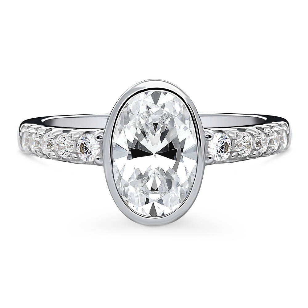 Solitaire 1.4ct Bezel Set Oval CZ Ring in Sterling Silver