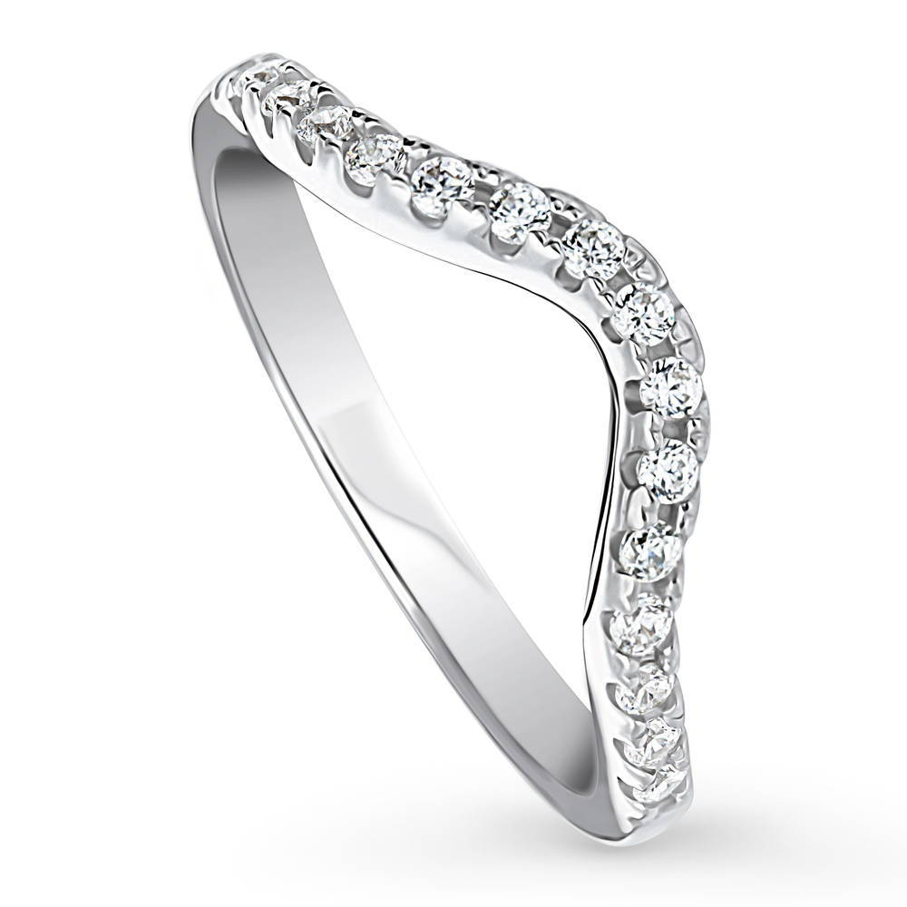 Wishbone CZ Curved Half Eternity Ring in Sterling Silver