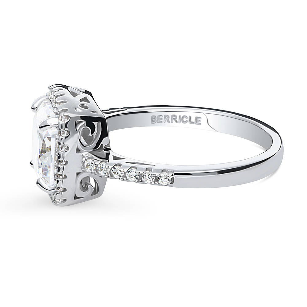 Angle view of Halo Cushion CZ Ring in Sterling Silver, 4 of 9