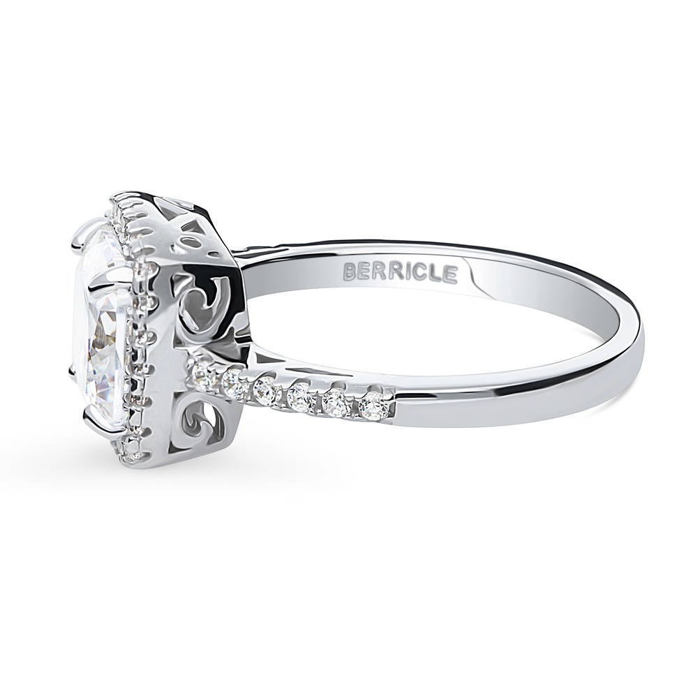 Angle view of Halo Cushion Cut CZ Ring in Sterling Silver, 5 of 10