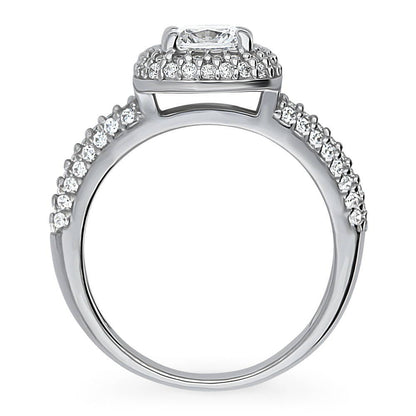 Halo Cushion Cut CZ Ring in Sterling Silver