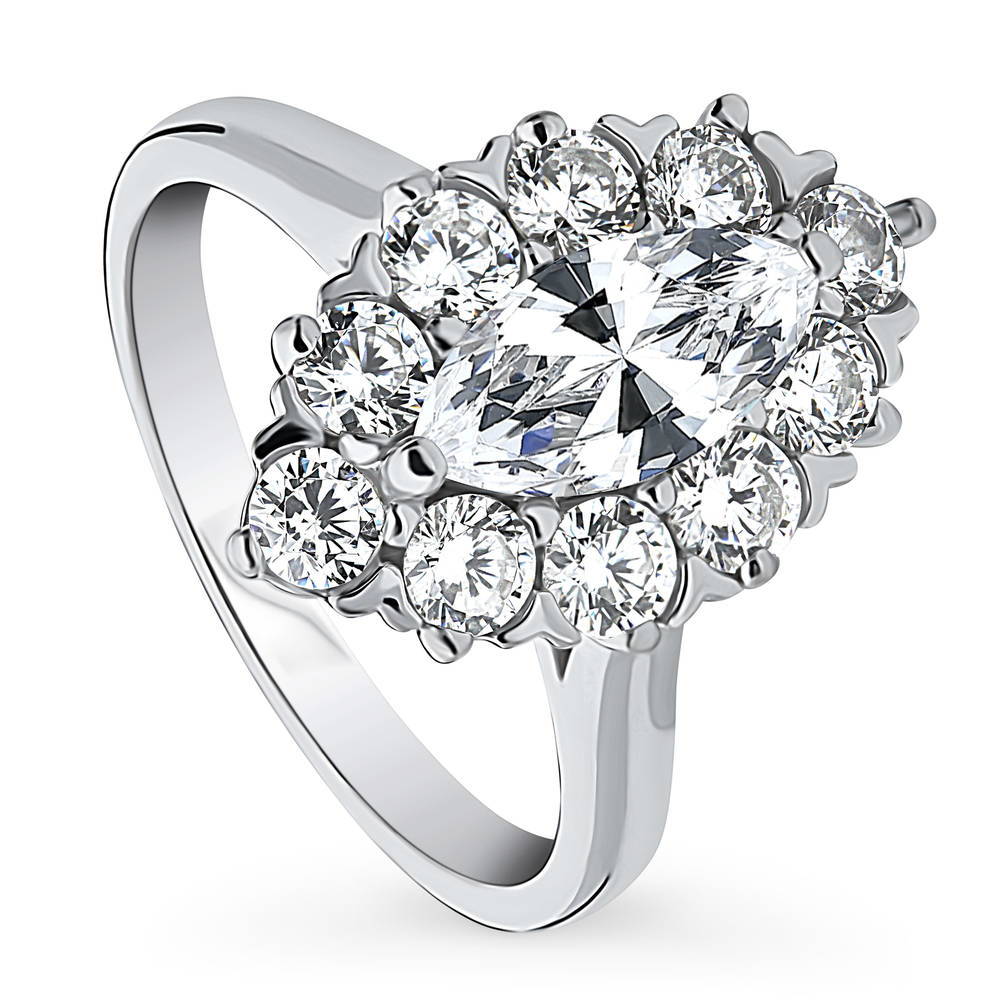 Front view of Navette Halo Art Deco CZ Ring in Sterling Silver, 4 of 9