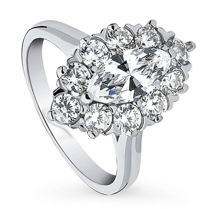 Navette Halo Art Deco CZ Ring in Sterling Silver