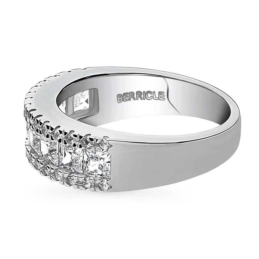 Channel Set CZ Statement Half Eternity Ring in Sterling Silver