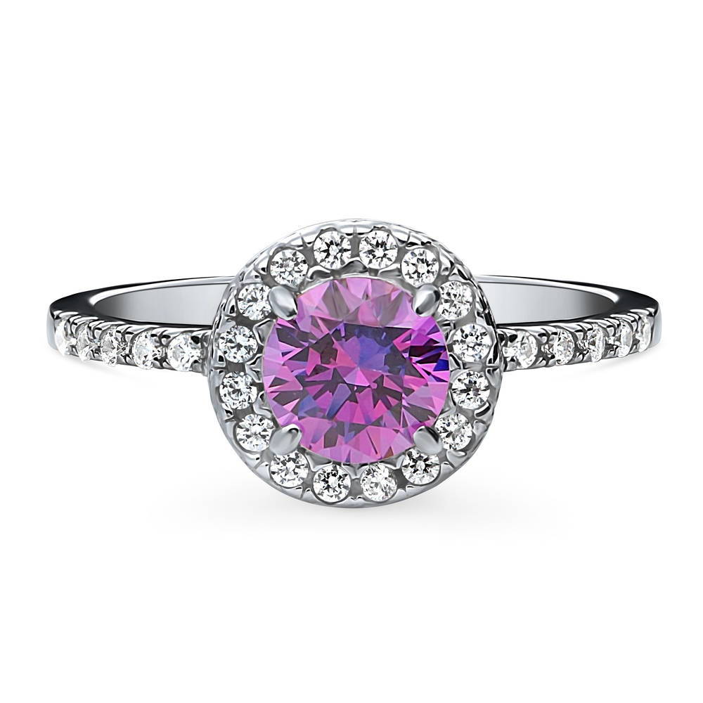 Halo Purple CZ Ring in Sterling Silver