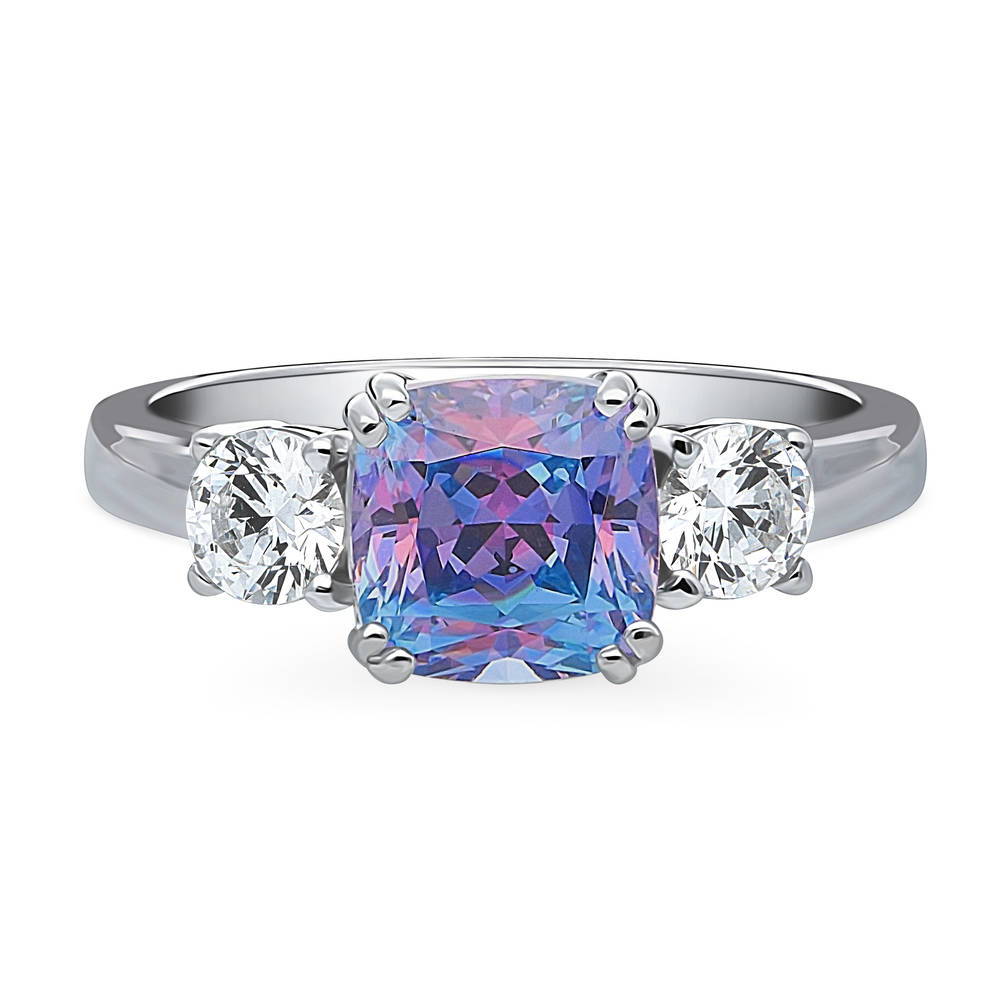 3-Stone Kaleidoscope 2ct Purple Aqua CZ Ring in Sterling Silver, 1 of 9