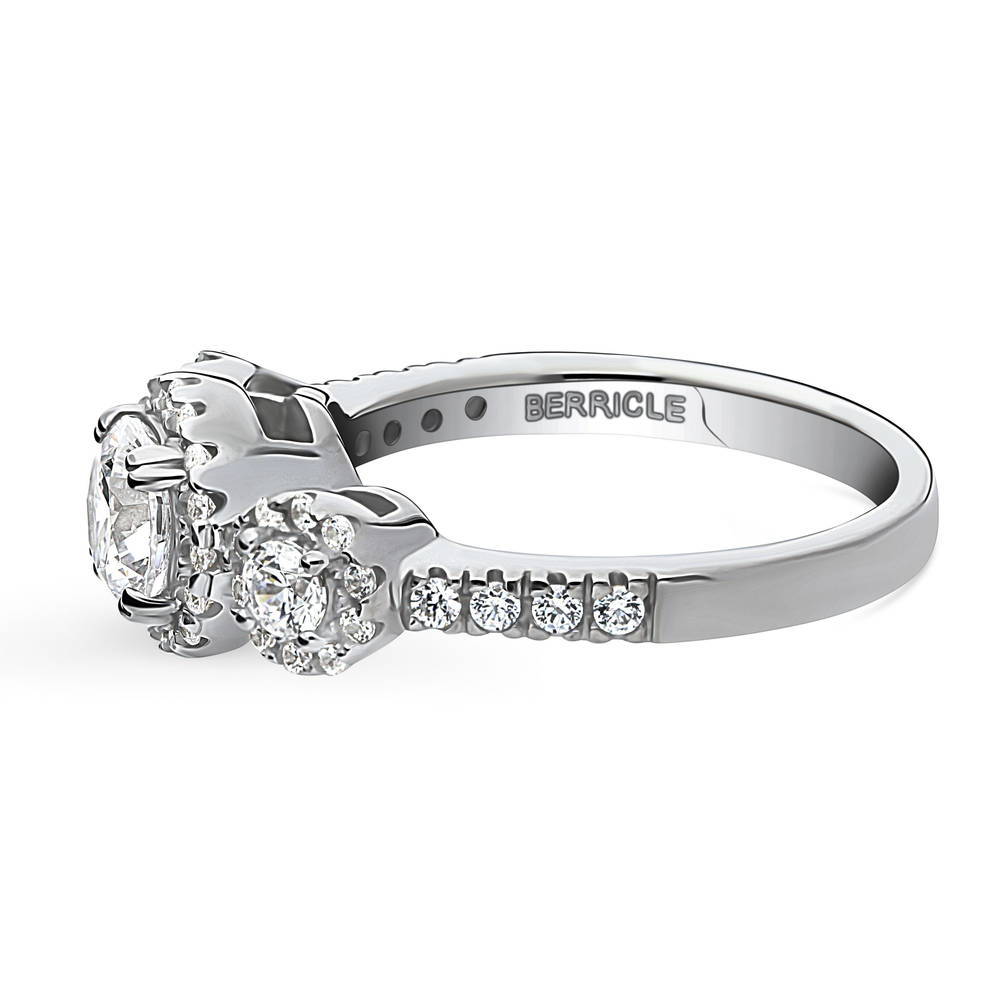 Angle view of 3-Stone 0.8ct CZ Ring in Sterling Silver, 5 of 9