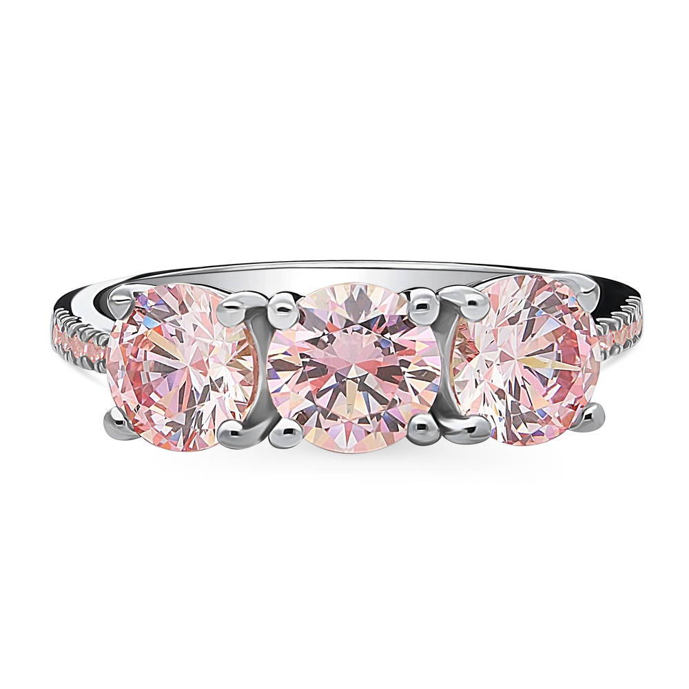 3-Stone Morganite Color Round CZ Ring in Sterling Silver
