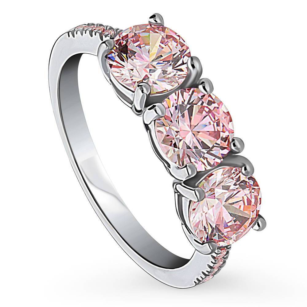 3-Stone Morganite Color Round CZ Ring in Sterling Silver