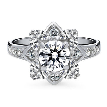 Flower Halo CZ Ring in Sterling Silver