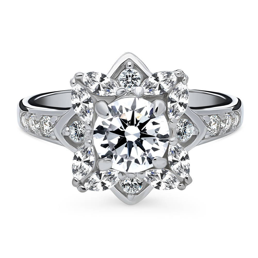 Flower Halo CZ Ring in Sterling Silver, 1 of 13